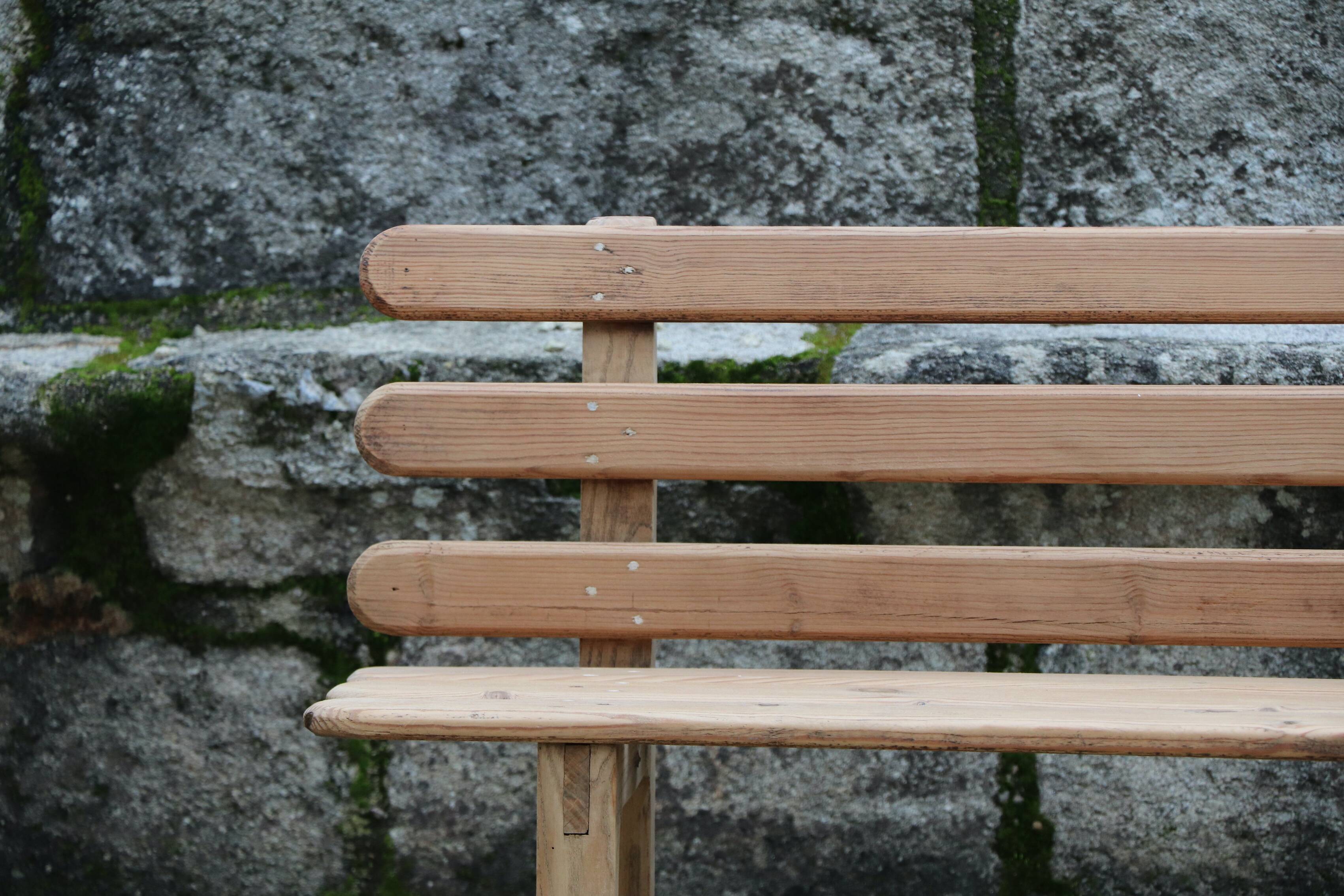Large bench with solid wood backrest, 1930 Brittany