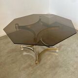 Ancienne table à manger design italien d'Alessandro Albrizzi années 70 lucite et laiton