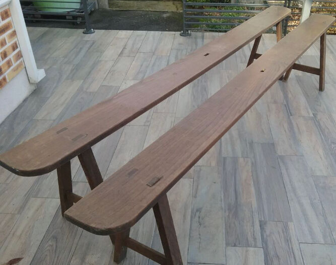 Pair old benches farmhouse