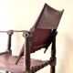 Scandinavian safari armchair in wood & burgundy leather upholstery 20th century