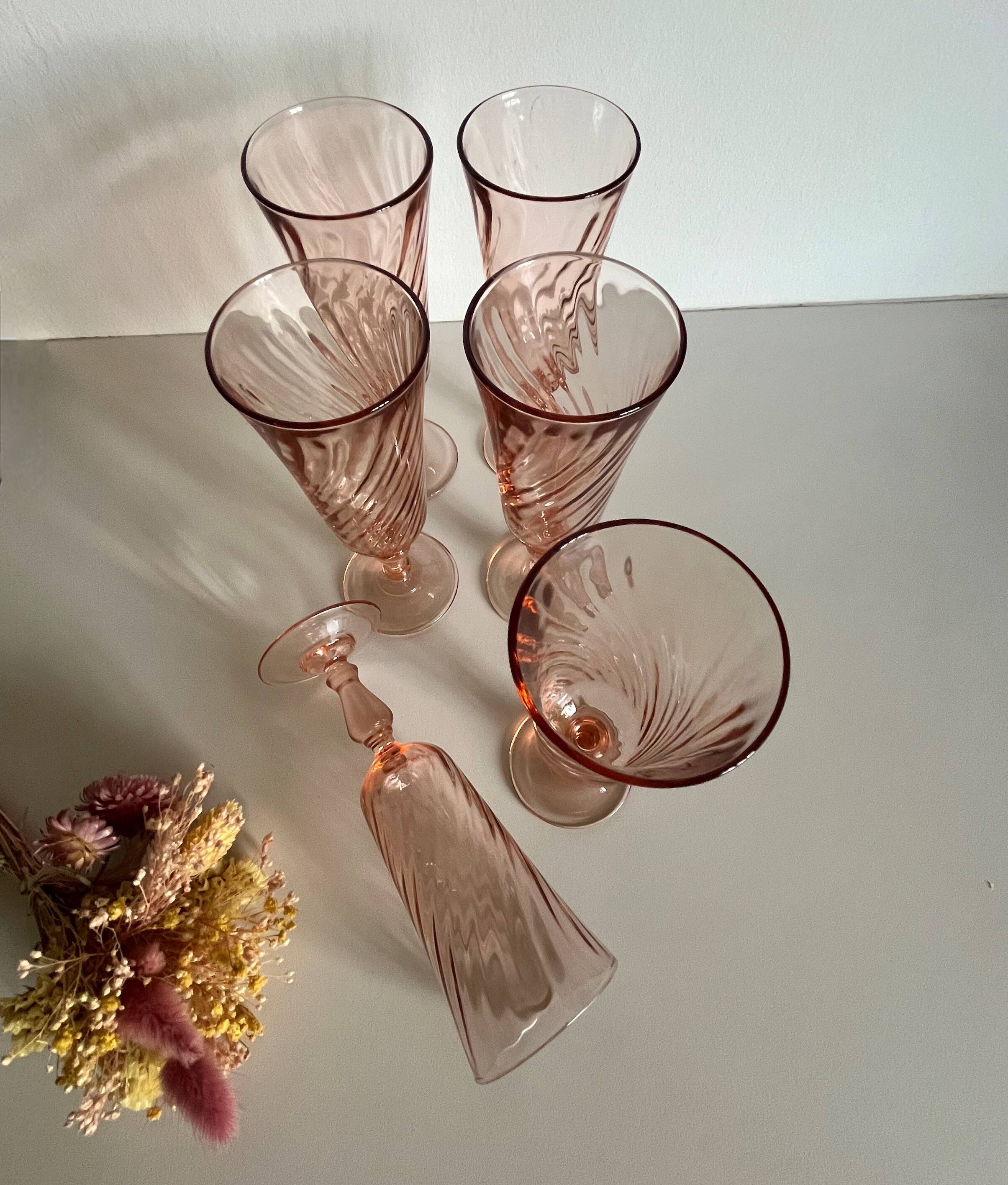6 Rosaline Twisted Pink Champagne Flutes
