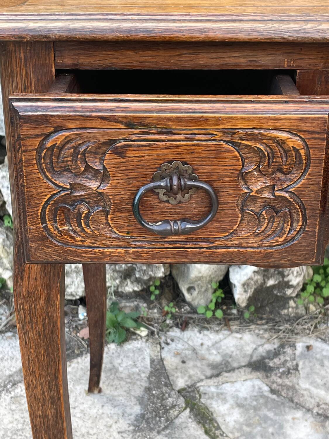 Louis XV style carved solid oak writing table, 19th century