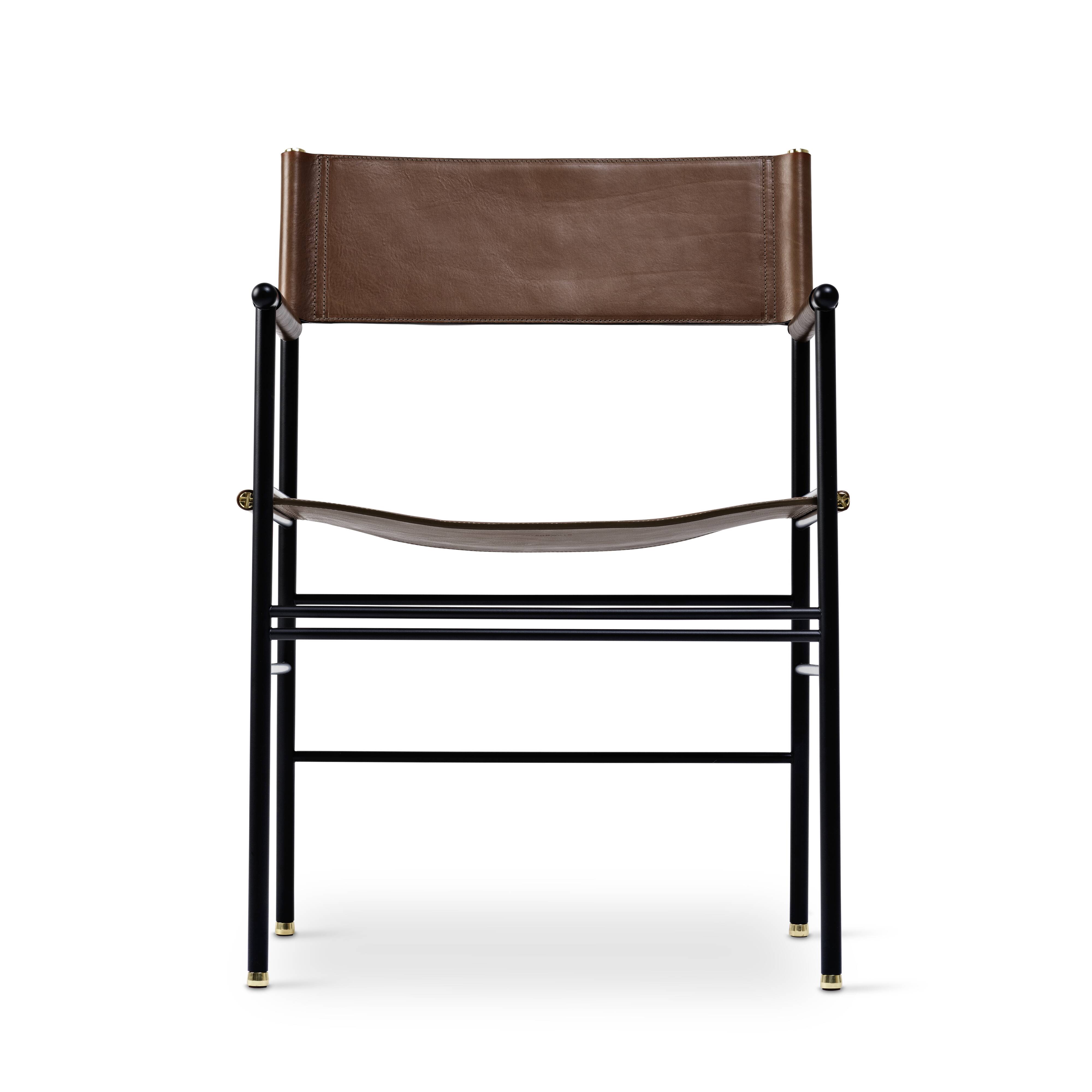 Set of 4 bar stools with backrest, dark brown leather and black metallic rubber.