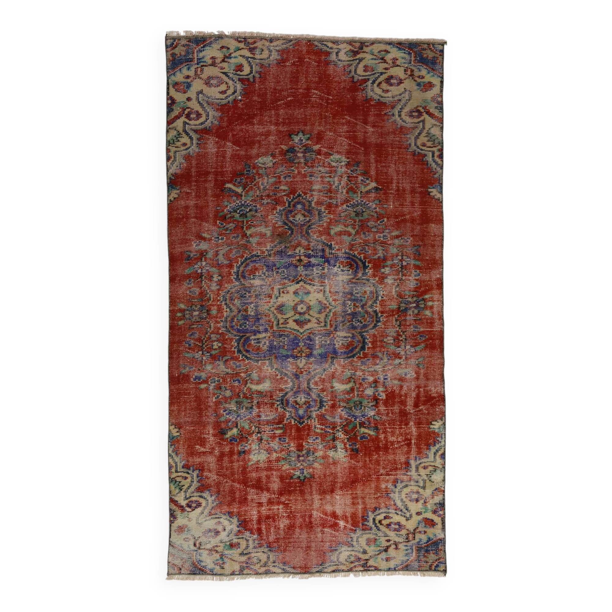 Turkish Anatolian Handmade Vintage Area Rug 246 cm x 130 cm