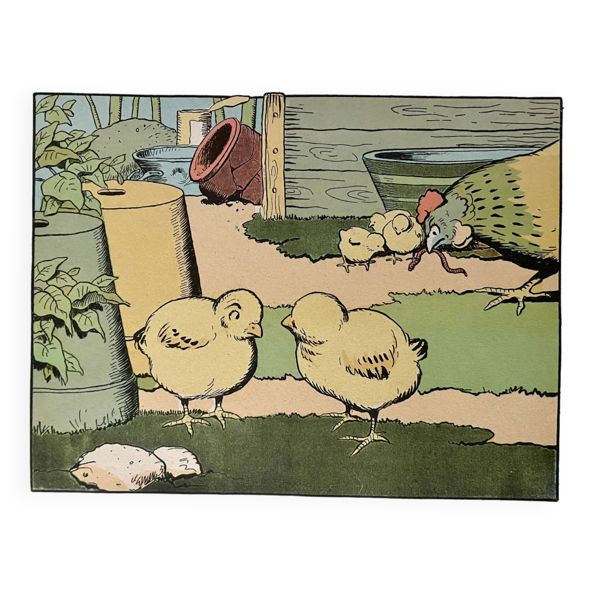 Old humorous satirical illustration of animals (chicks) - 1930