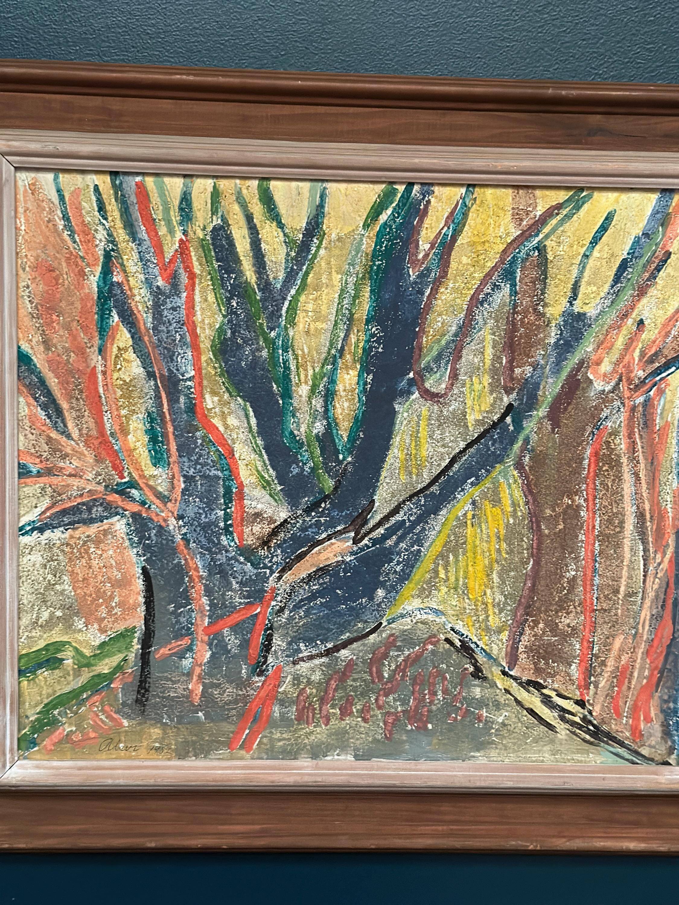 Original Swedish Oil on Panel – “Trees (Abstract Composition)” by Alam