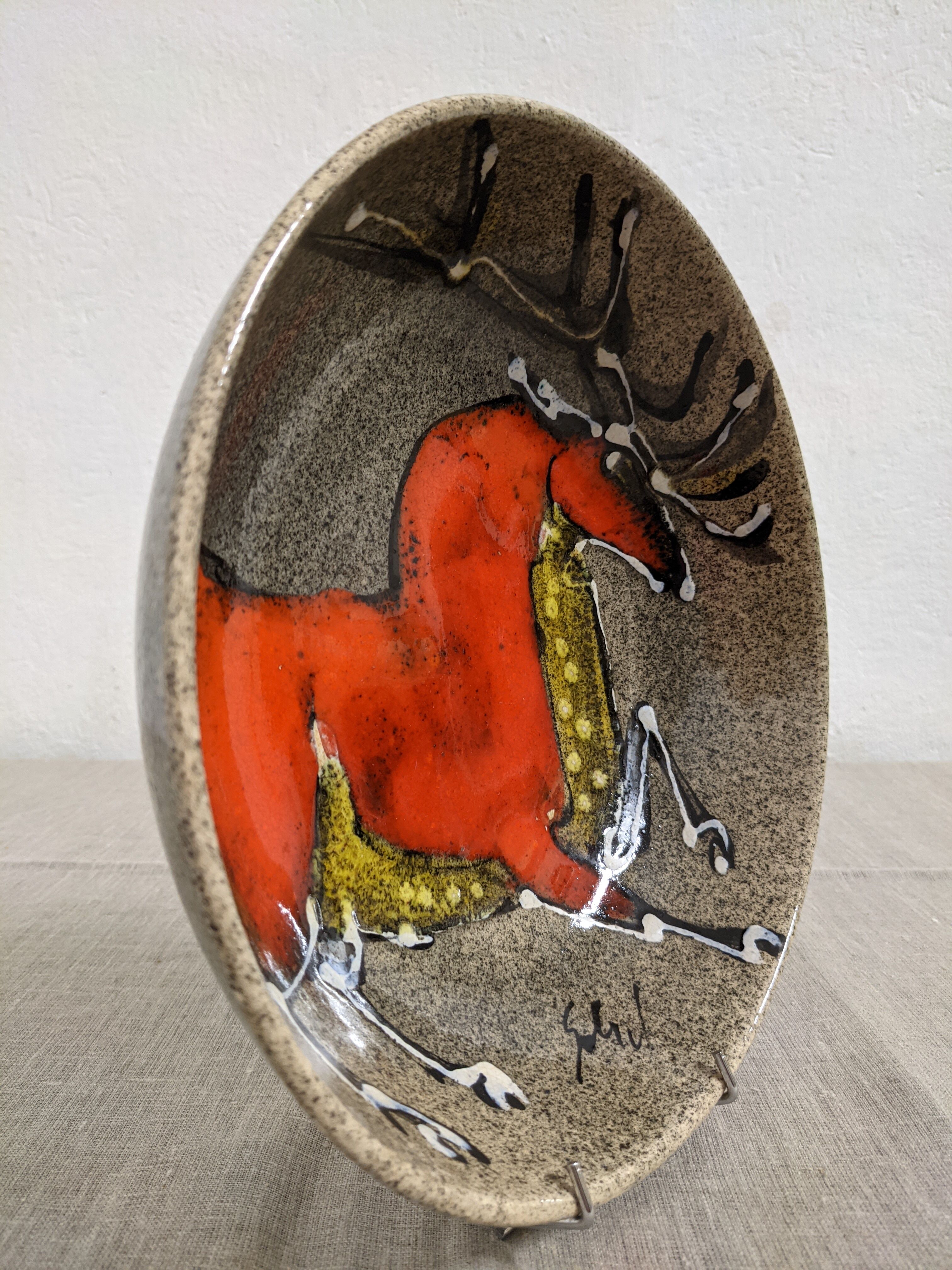 Hollow earthenware dish signed Gehel 50s/60s