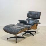 Vintage armchair with ottoman in Rio rosewood by Charles and Ray Eames, 1970s