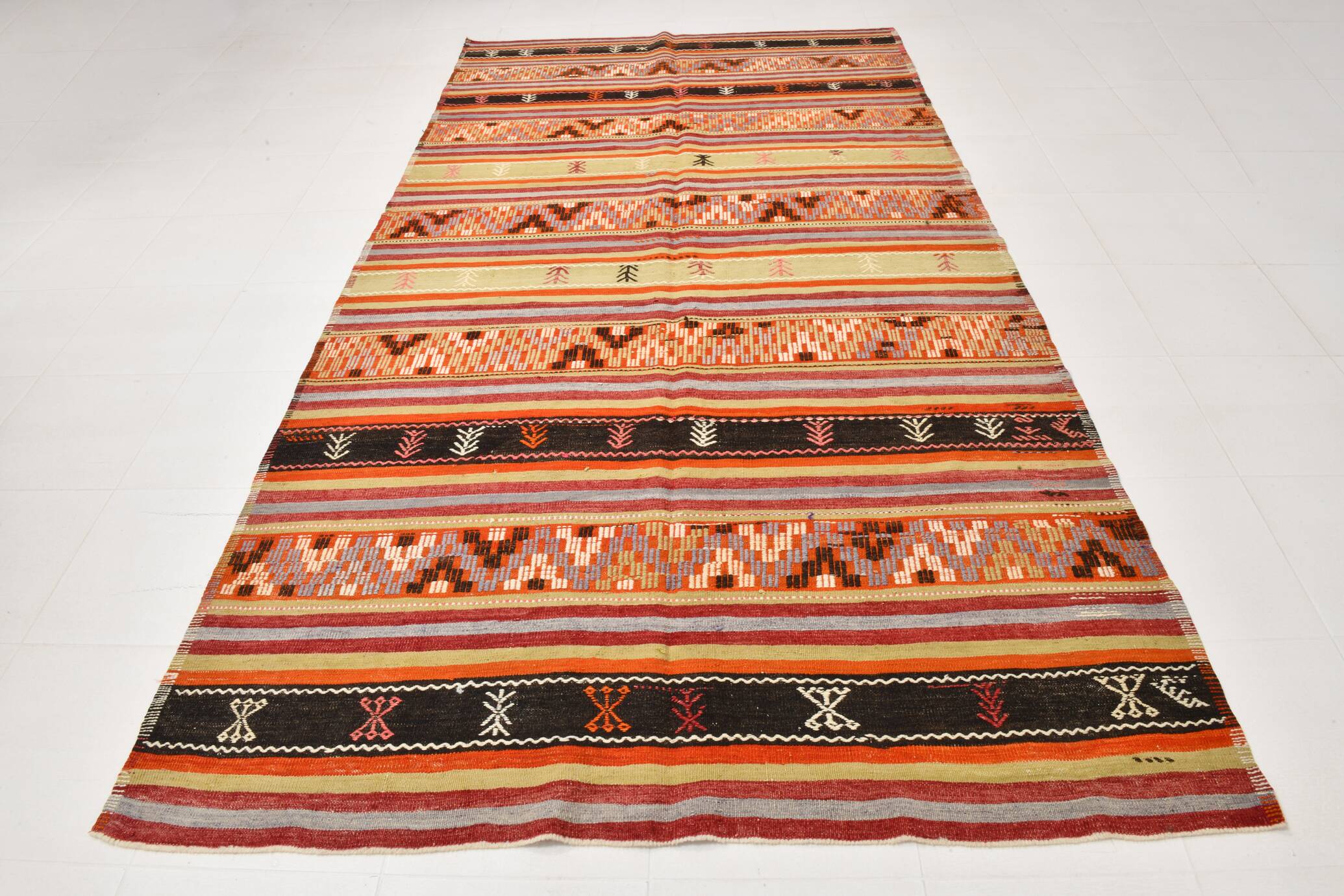 6x12 Soft Orange & Red Turkish Kilim Rug, 180x340Cm