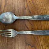 Antique Cutlery Fork & Spoon Silver Metal + Vintage Box Set #B337