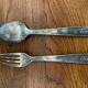 Antique Cutlery Fork & Spoon Silver Metal + Vintage Box Set #B337