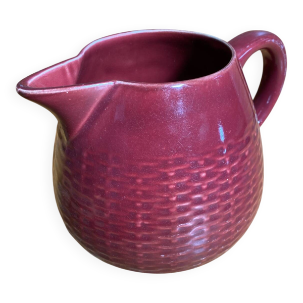 Pichet Ancien Céramique Rouge Style Osier Tressé Vintage #E336