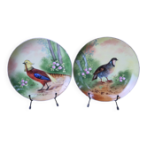 2 decorative flat plates porcelain Limoges partridge and pheasants