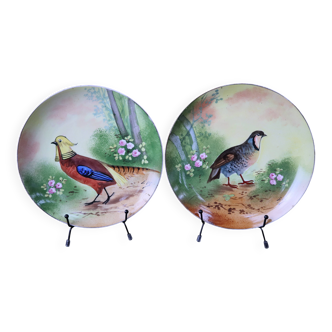 2 decorative flat plates porcelain Limoges partridge and pheasants
