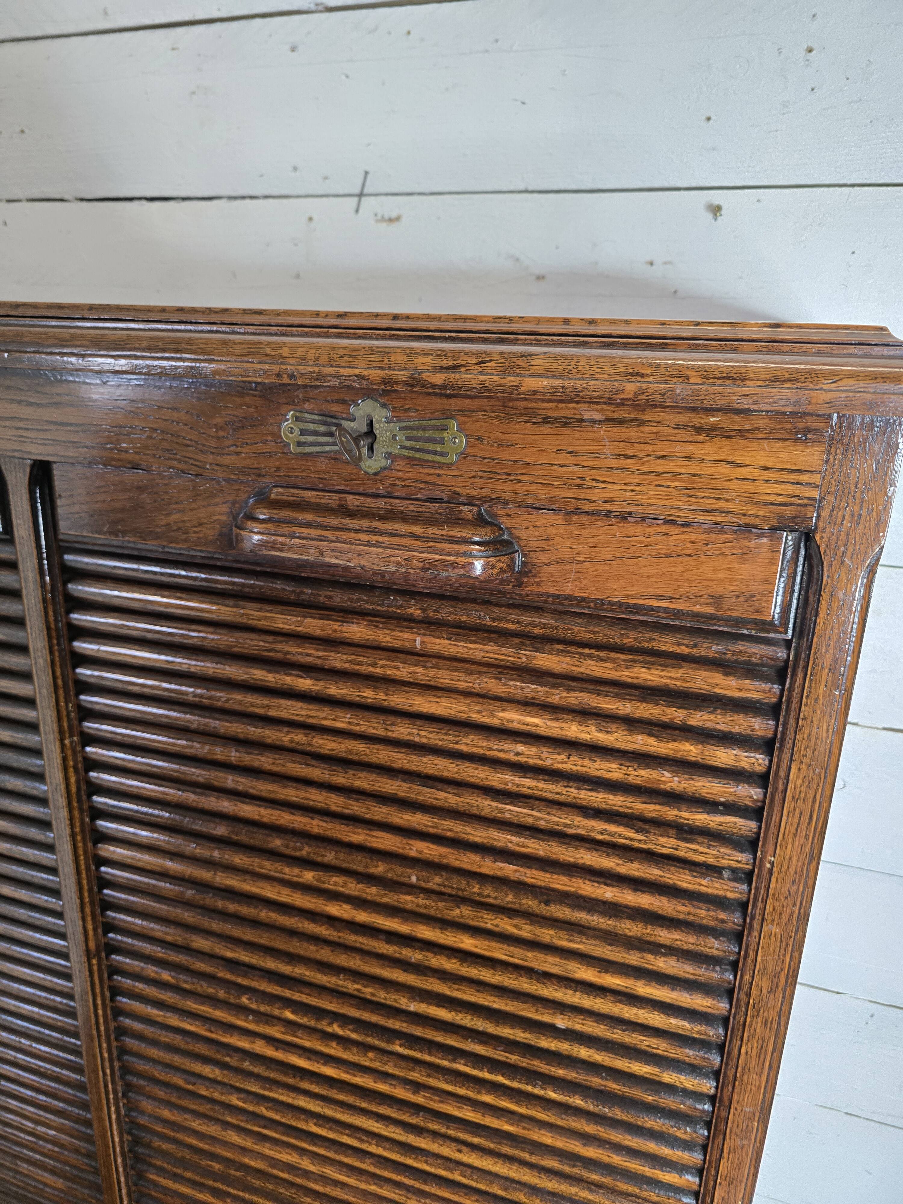 Solid oak double curtain filing cabinet