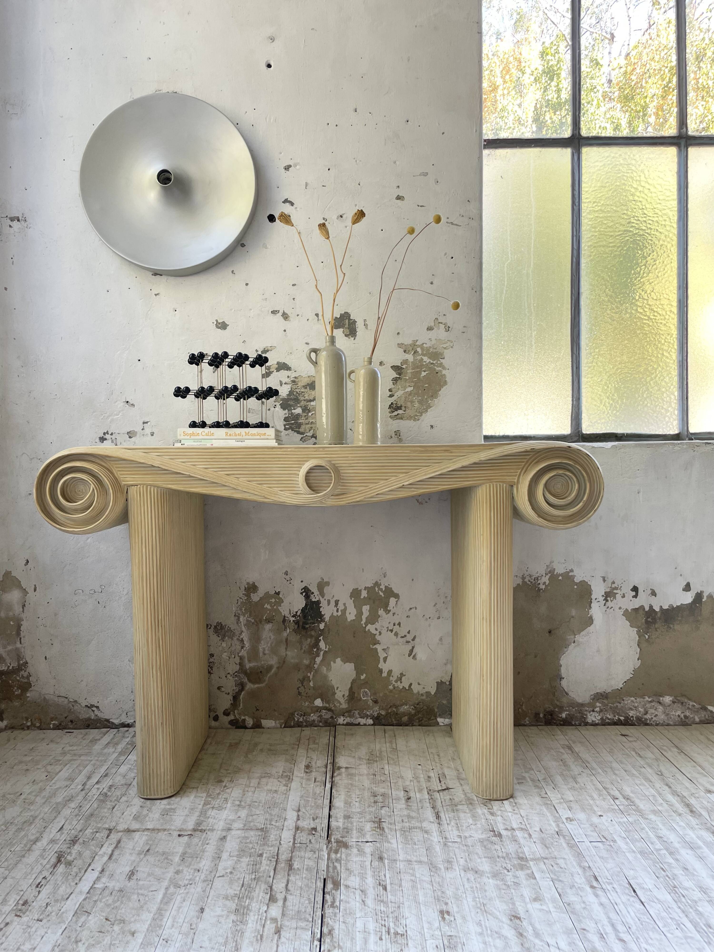 70s console in tropicalist rattan