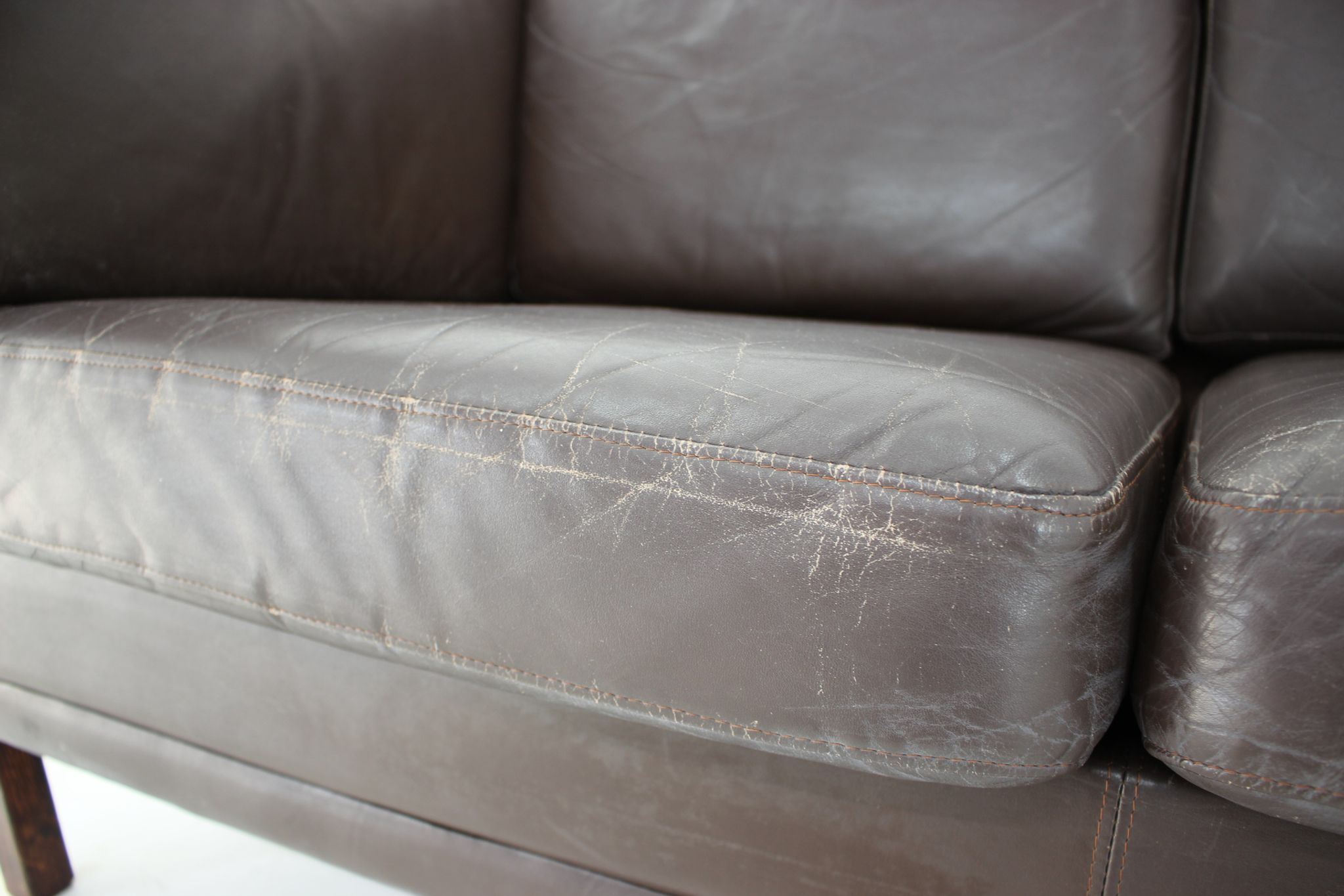 1970s danish brown leather 3-seater sofa