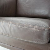 Canapé 3 places en cuir brun danois des années 1970