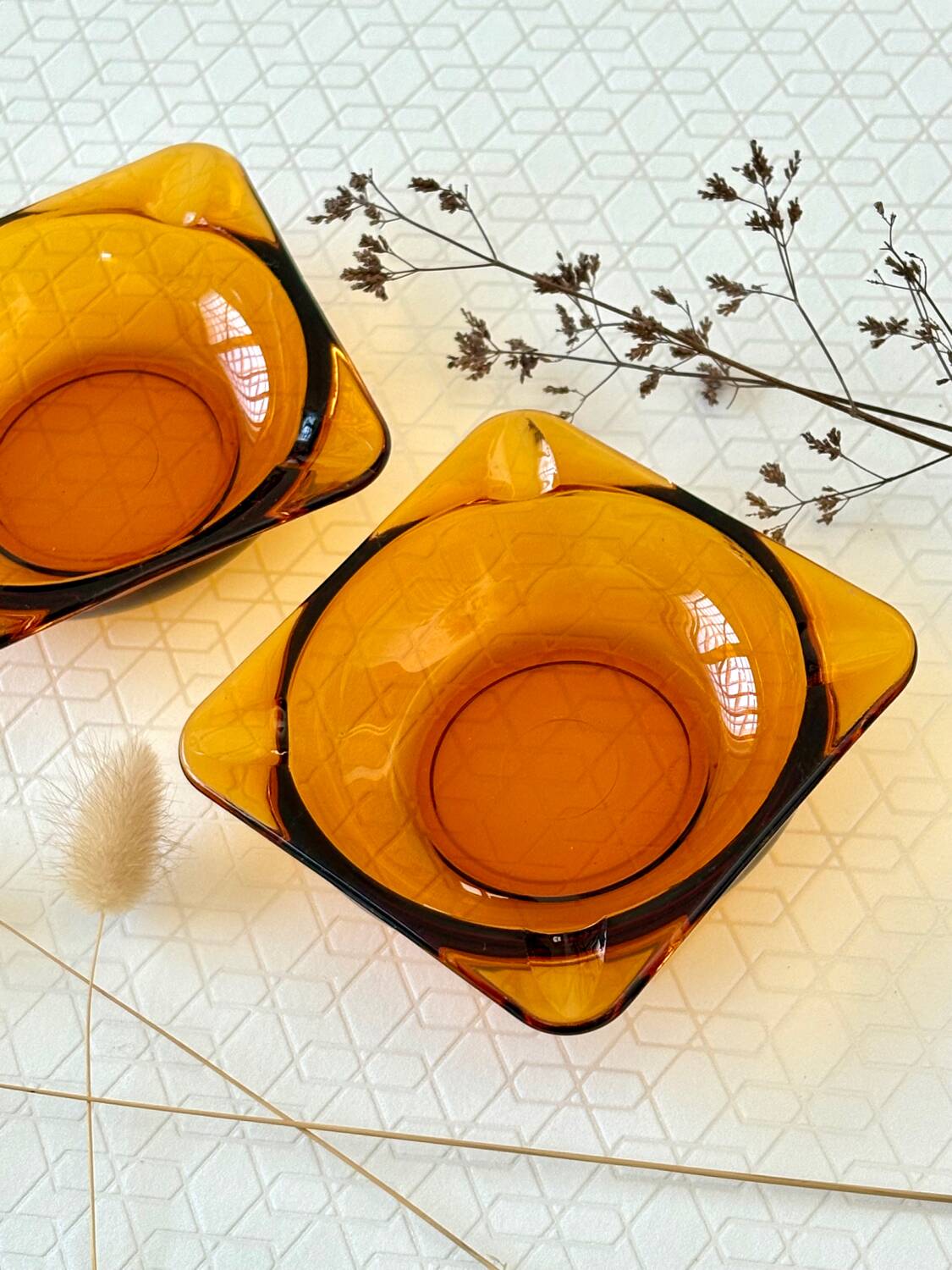 Lot de 2 cendriers vintage 70 Duralex verre ambré