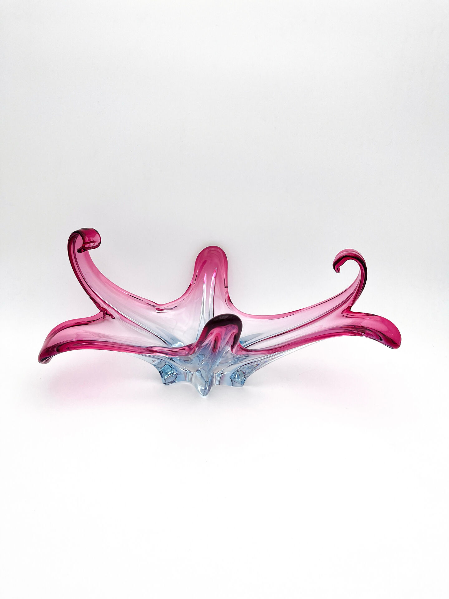 Large organic Murano sommerso bowl - Aquamarine blue and pink