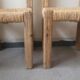 Pair of brutalist chairs in wood and straw