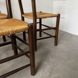 Set of 4 straw chairs from the 50s Dudouyt