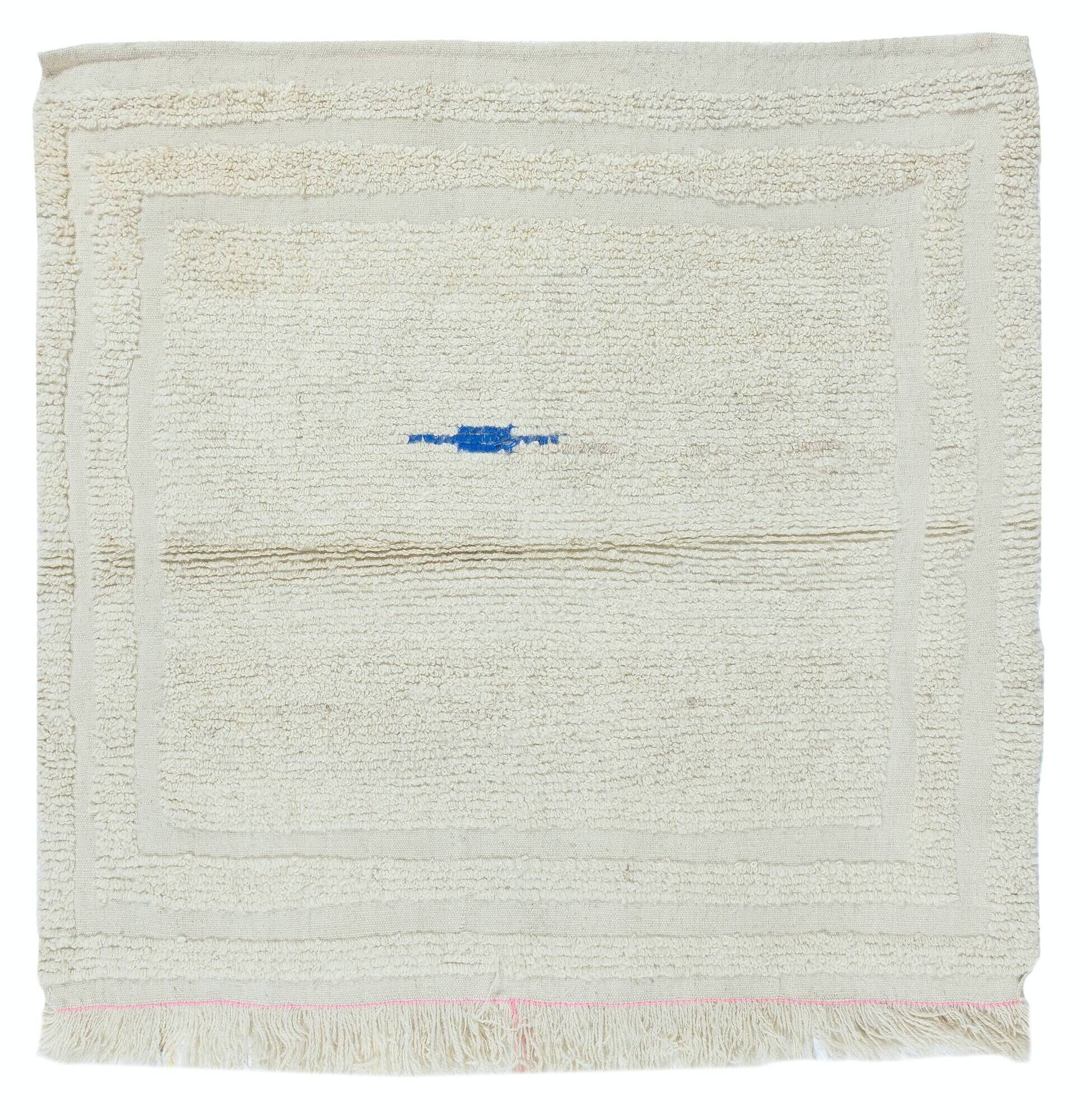 Minimalist Vintage Handmade Turkish Tulu Accent Rug Made of Undyed Beige Wool