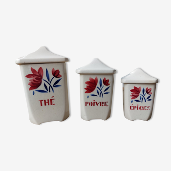 Series of 3 spice pots in half Badenviller porcelain