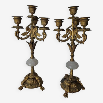 Pair of golden spelter candlesticks