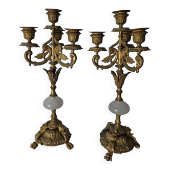 Pair of golden spelter candlesticks