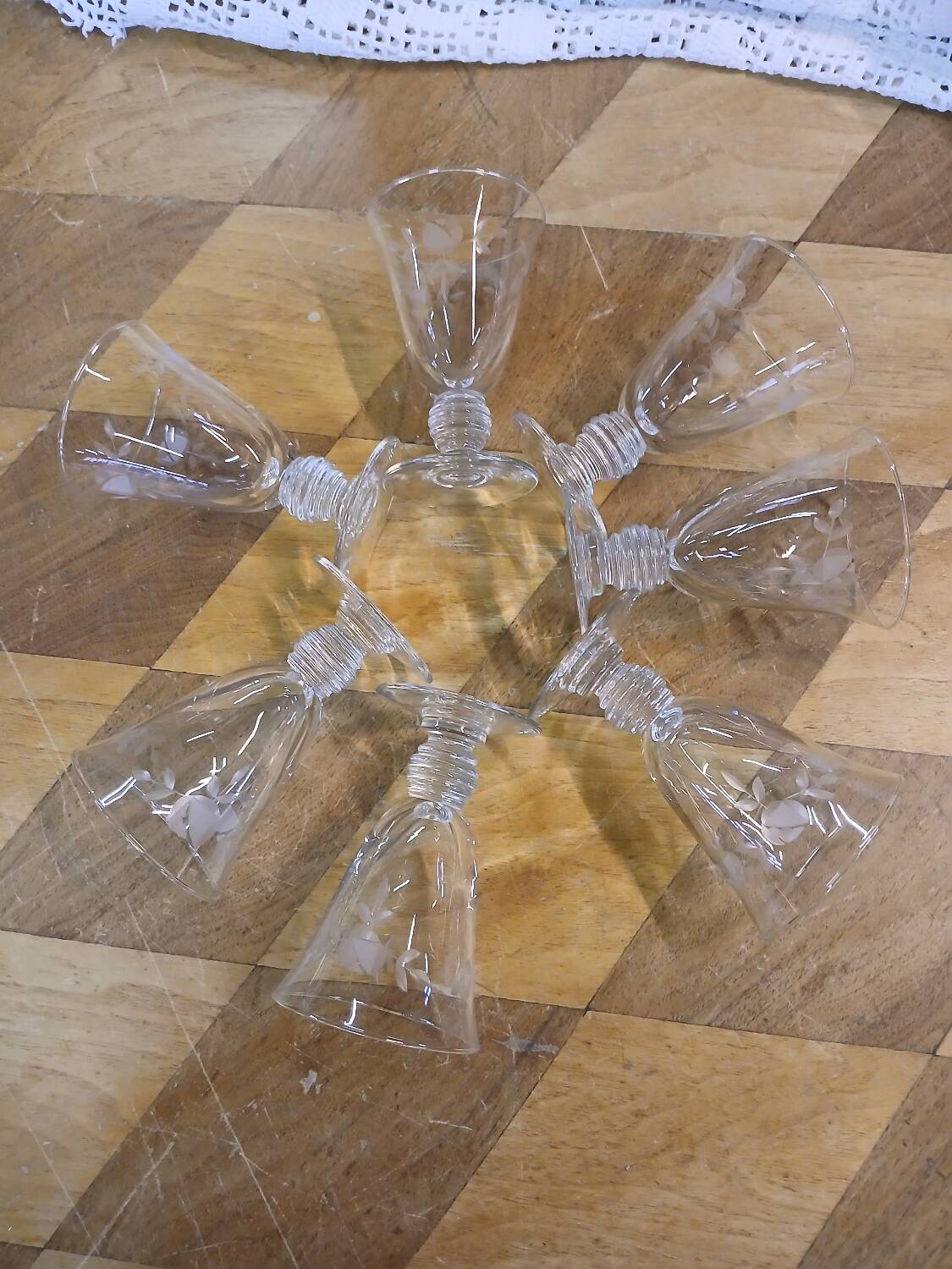 7 antique stemmed glasses