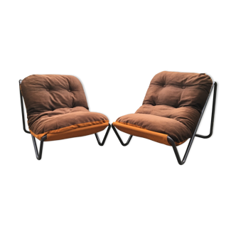 2 brown armchairs from the 70