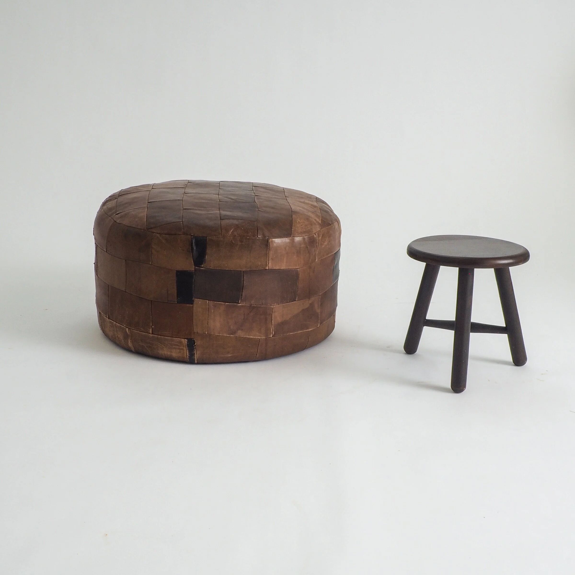 Vintage leather patchwork pouf