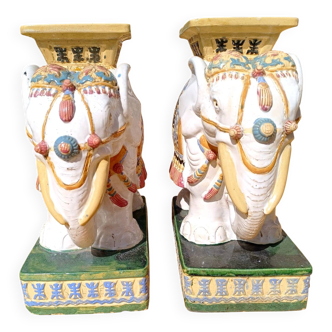 Set of 2 Chinese ceramic elephants