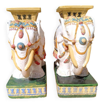 Set of 2 Chinese ceramic elephants