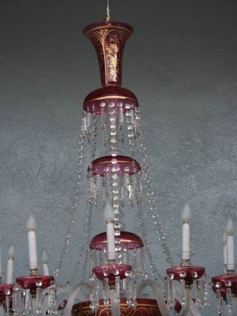 Chandelier pendants 19th golden colored glass and gilding