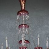 Lustre pampilles XIXème verre coloré doré et dorure