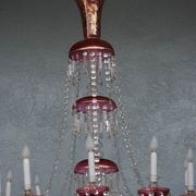 Lustre pampilles XIXème verre coloré doré et dorure