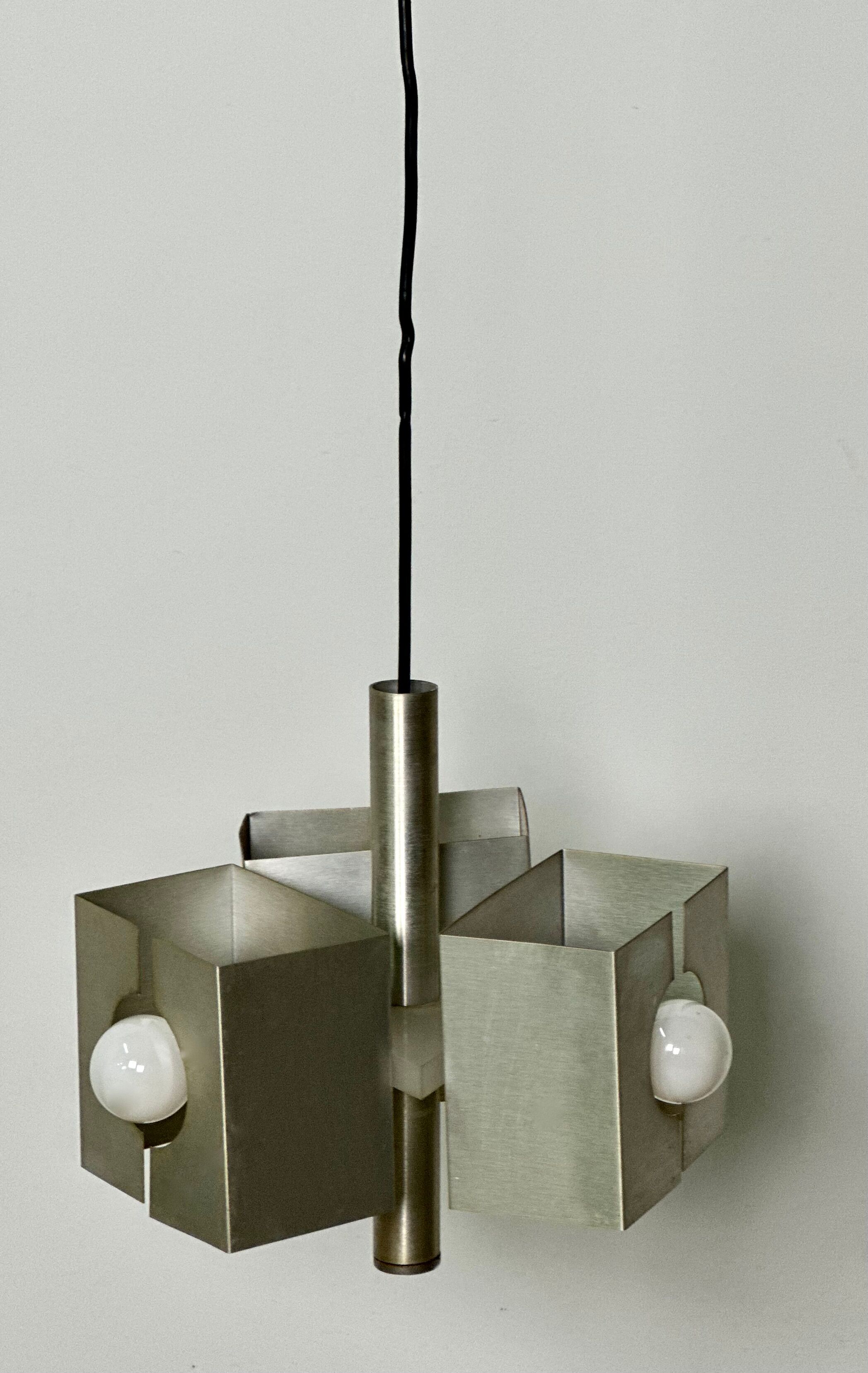 Vintage chandelier 70'S brushed steel 3 burners