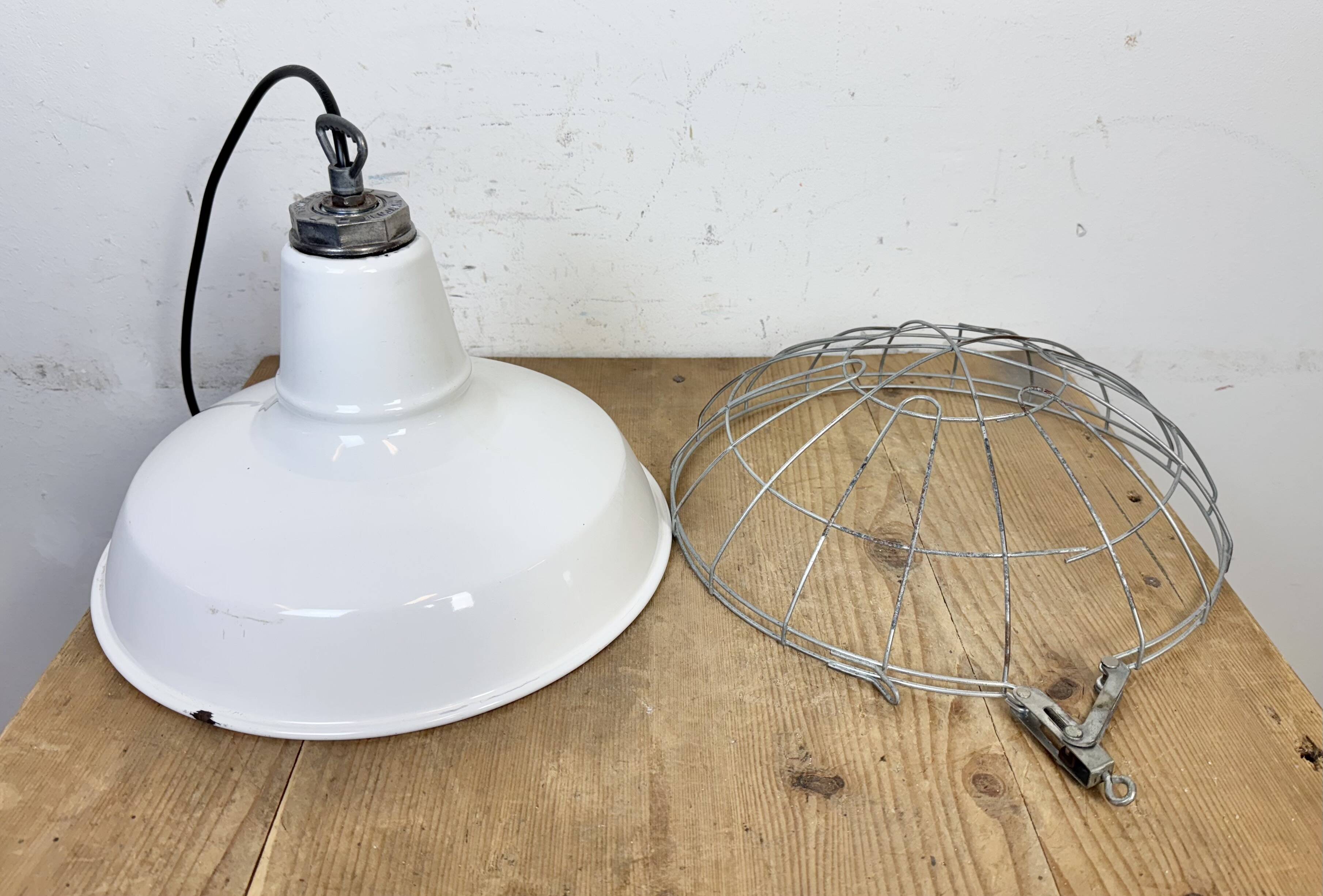 Industrial White Enamel Factory Pendant Lamp from Benjamin USA, 1960s