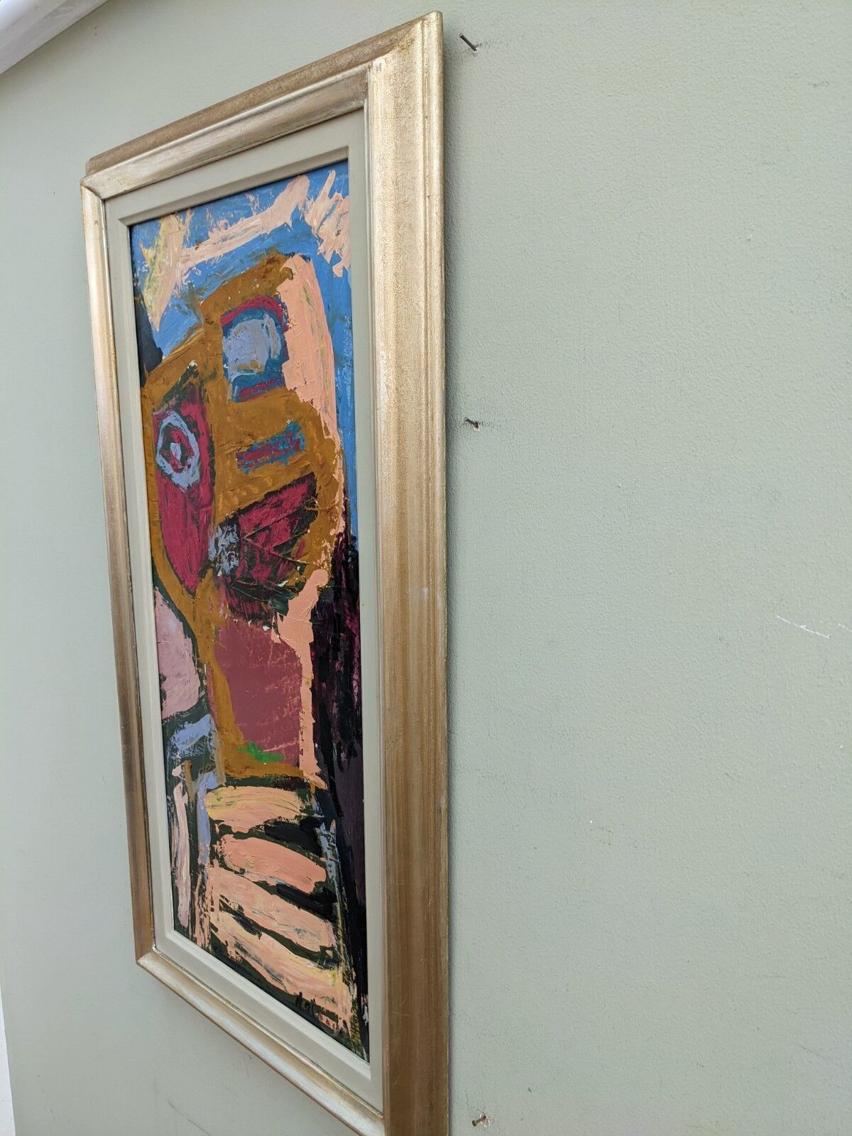 Mid-century modern "perception" swedish vintage abstract portrait oil painting framed