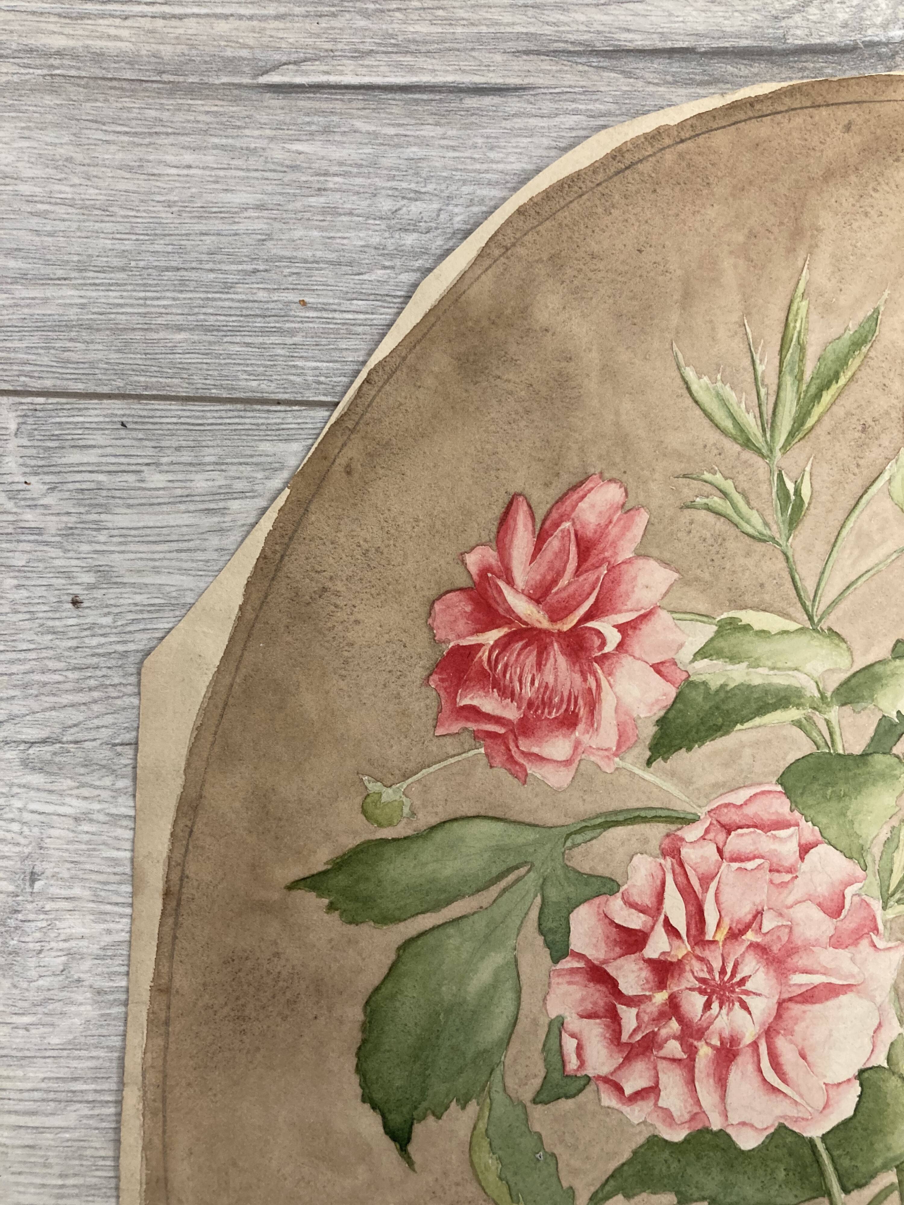 Watercolor with vintage double-sided rose bouquets