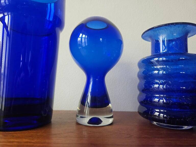 Set of five mid-century cobalt glass vases, Harzkristall, Marita Voigt, 1970