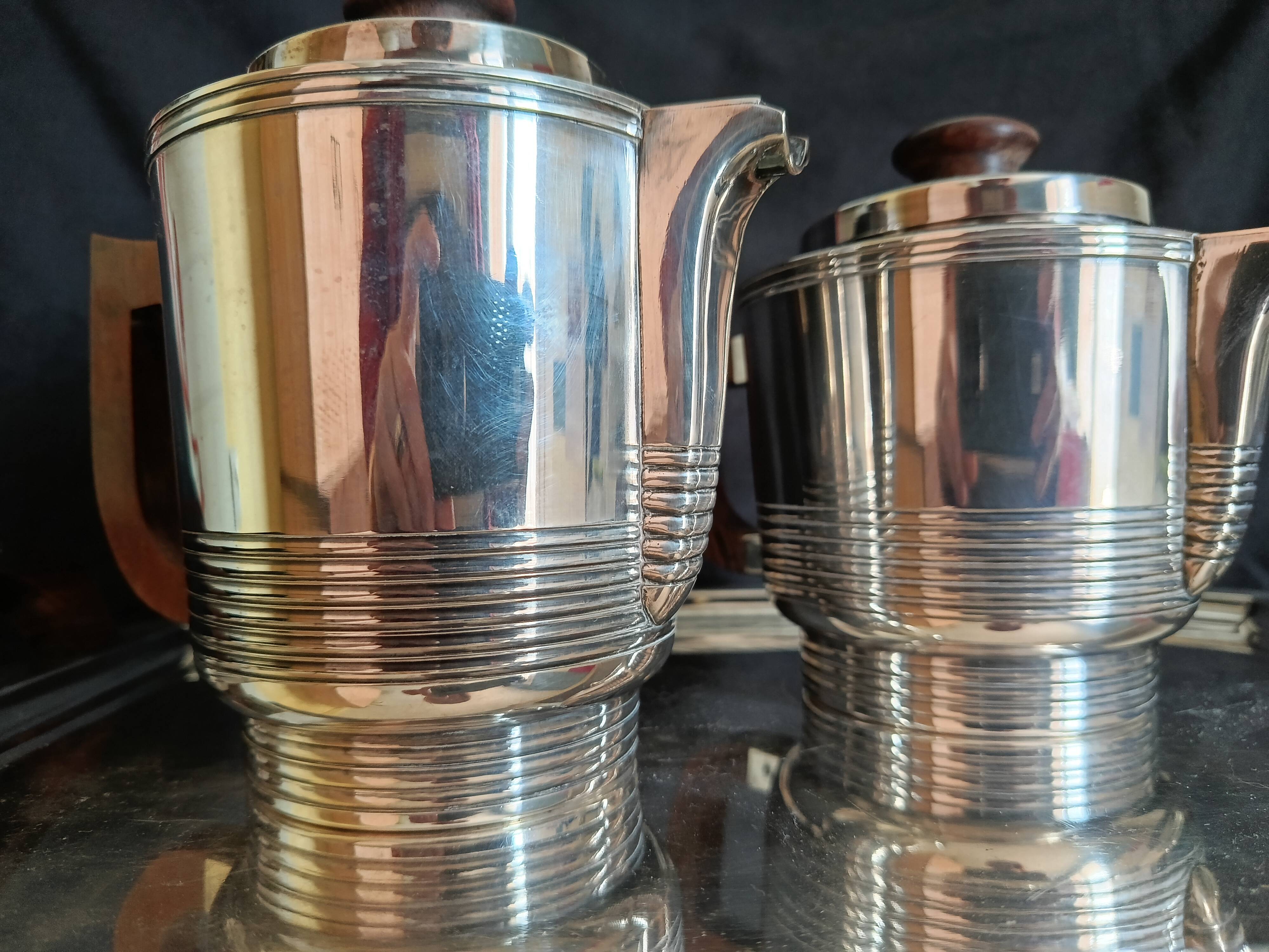 Art Deco coffee and tea service, silversmith Noël Collet, 1930s, 5 pieces.