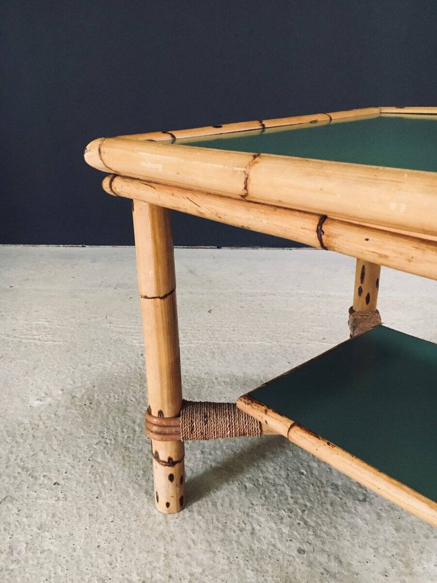 Mediterranean Bamboo Side Table in the style of Audoux Minet, France, 1950s