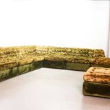 XL Woodstock Style Greenish Velvet Modular Sofa with Ottoman by Laauser 70s