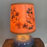 Table lamp in blue stoneware and vintage herbarium lampshade