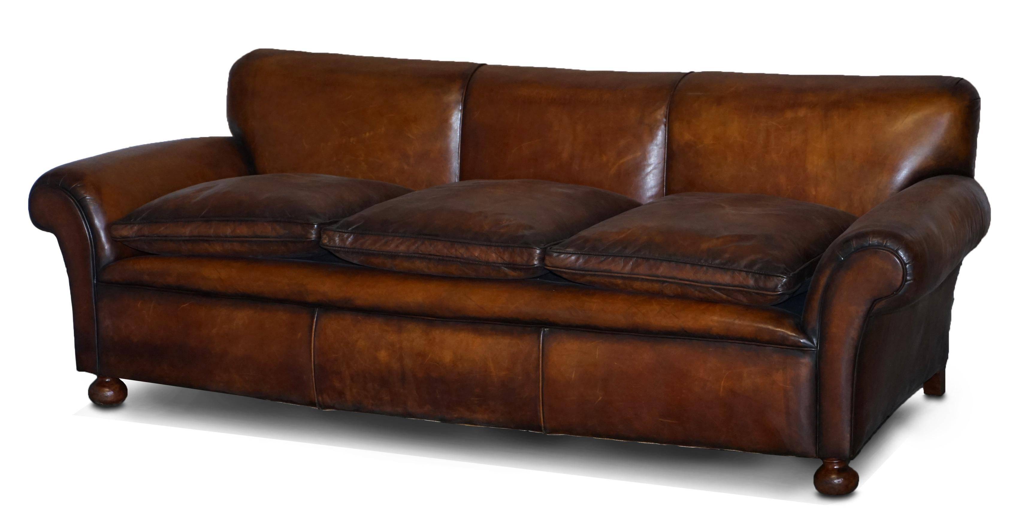 Antique Victorian leather canapé, hand-dyed, 3-4 seats.