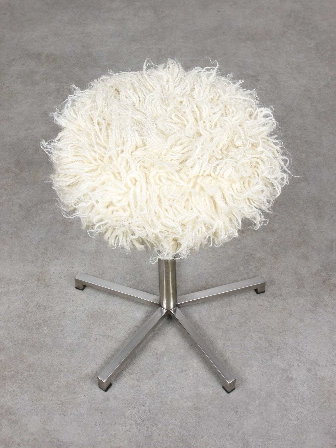 Modernist Bauhaus Swivel Stool in Chrome and Sheep, 1950s