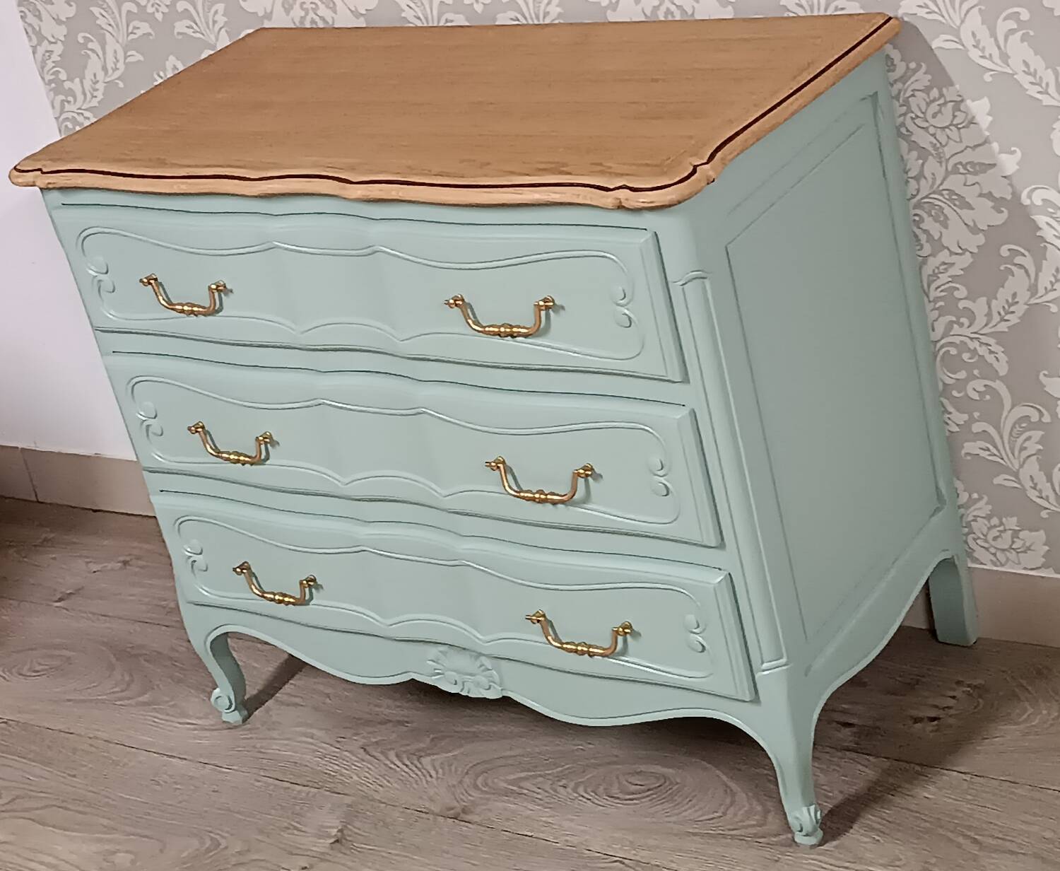 Louis XV style chest of drawers and bedside tables.
